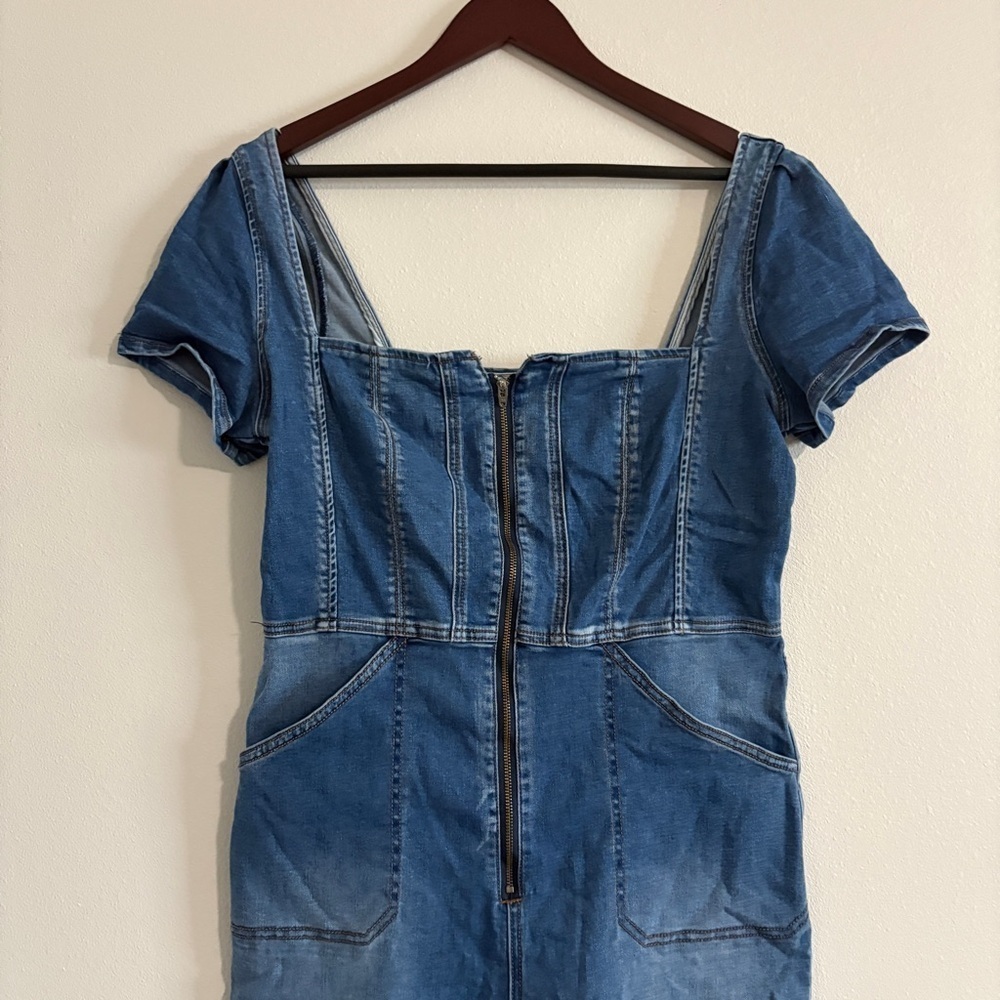 We The Free CRVY Selena Slim Leg One-Piece Denim Jumpsuit Size XLFree People - Picture 5 of 13